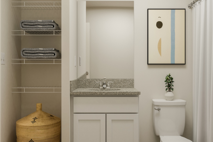 A bathroom with a sink and a toilet.