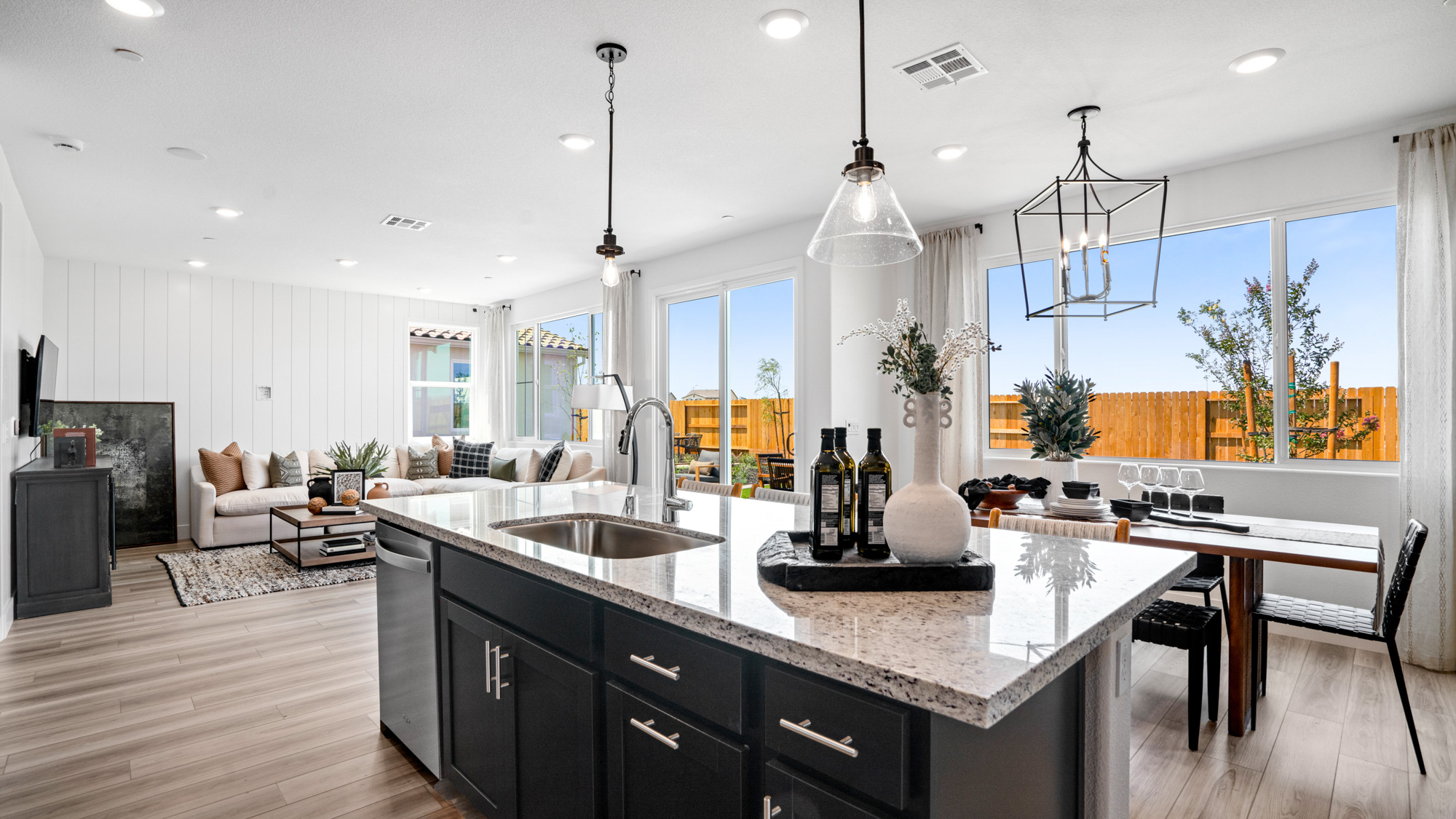 A kitchen with a large island.