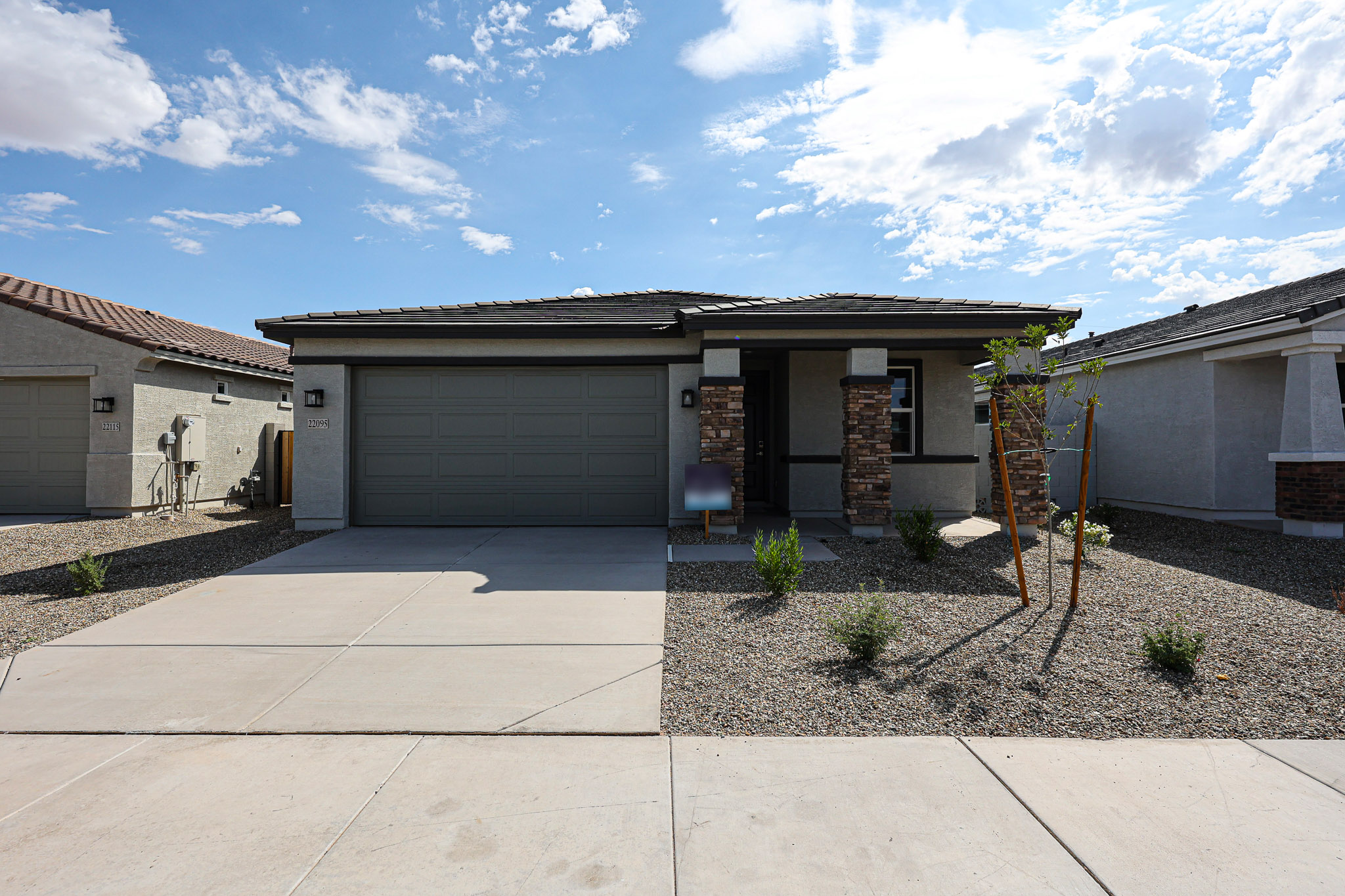 A building with a garage.