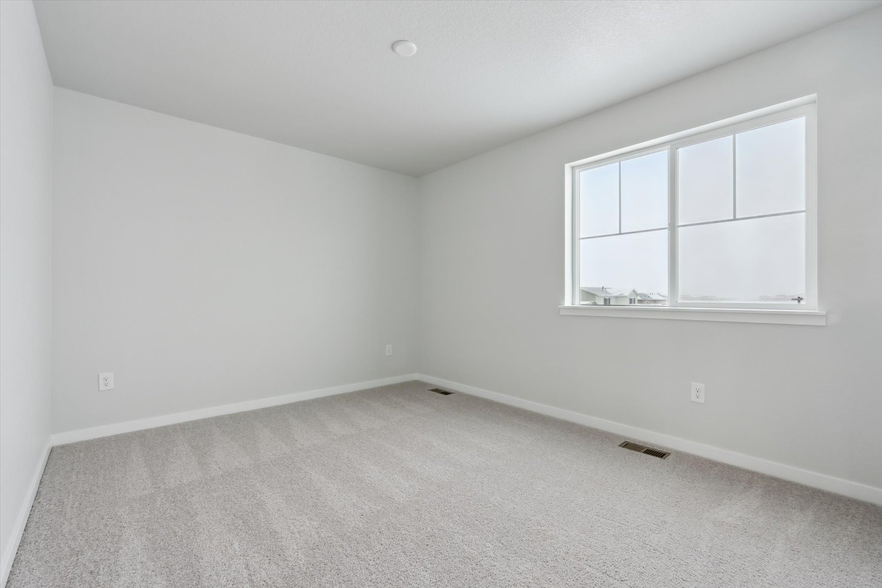 A room with a window and a carpet.
