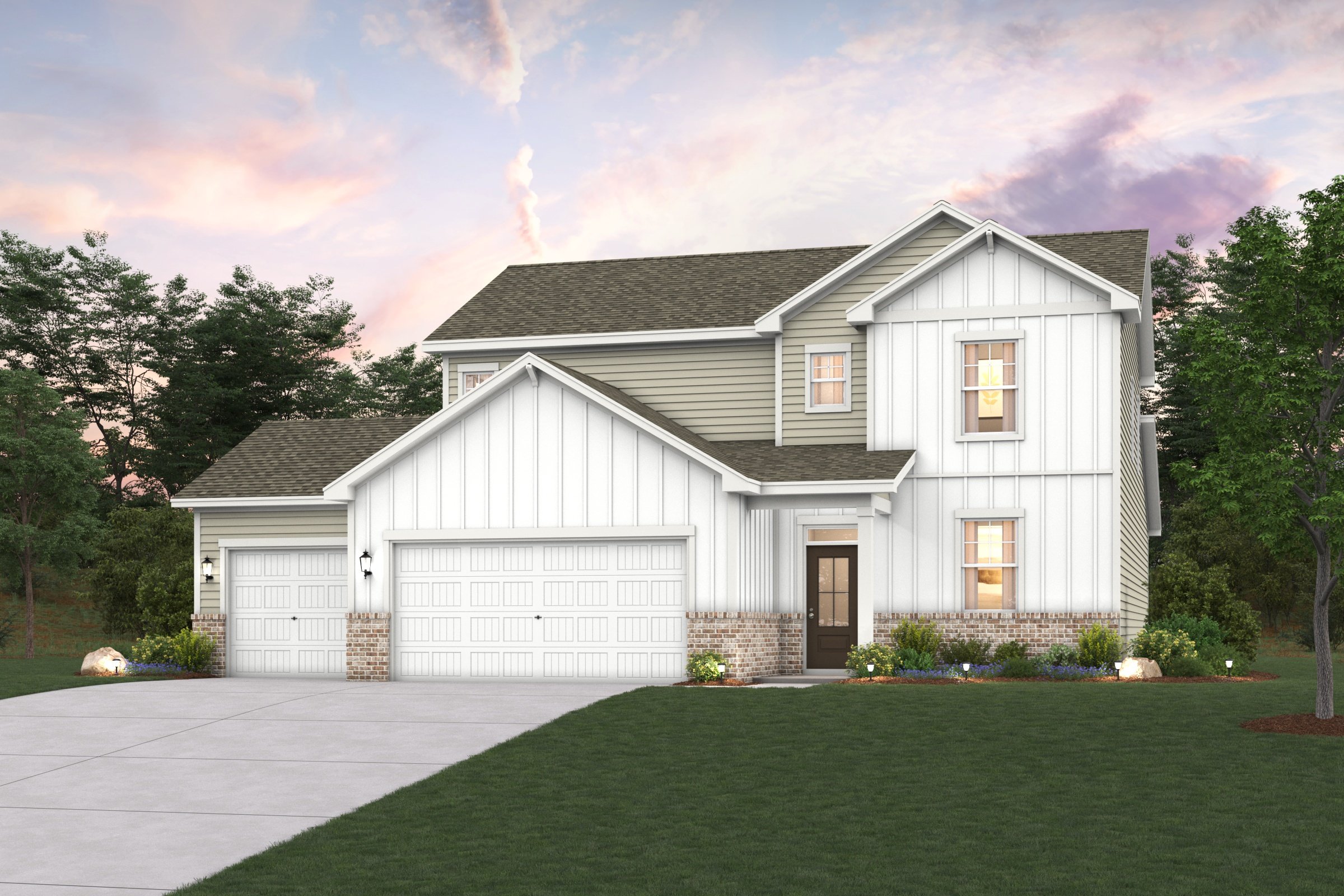 A white house with a green lawn.