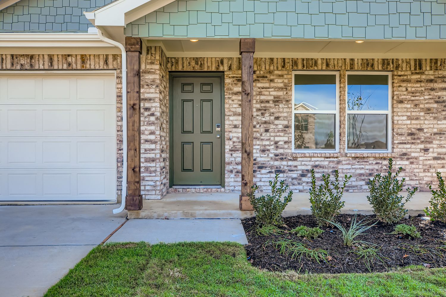 A building with a green door.
