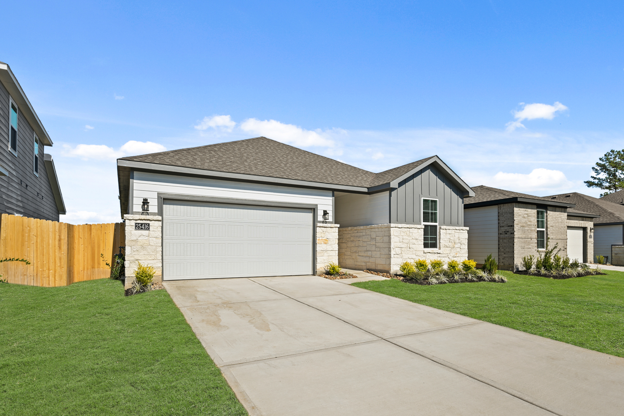A house with a garage.