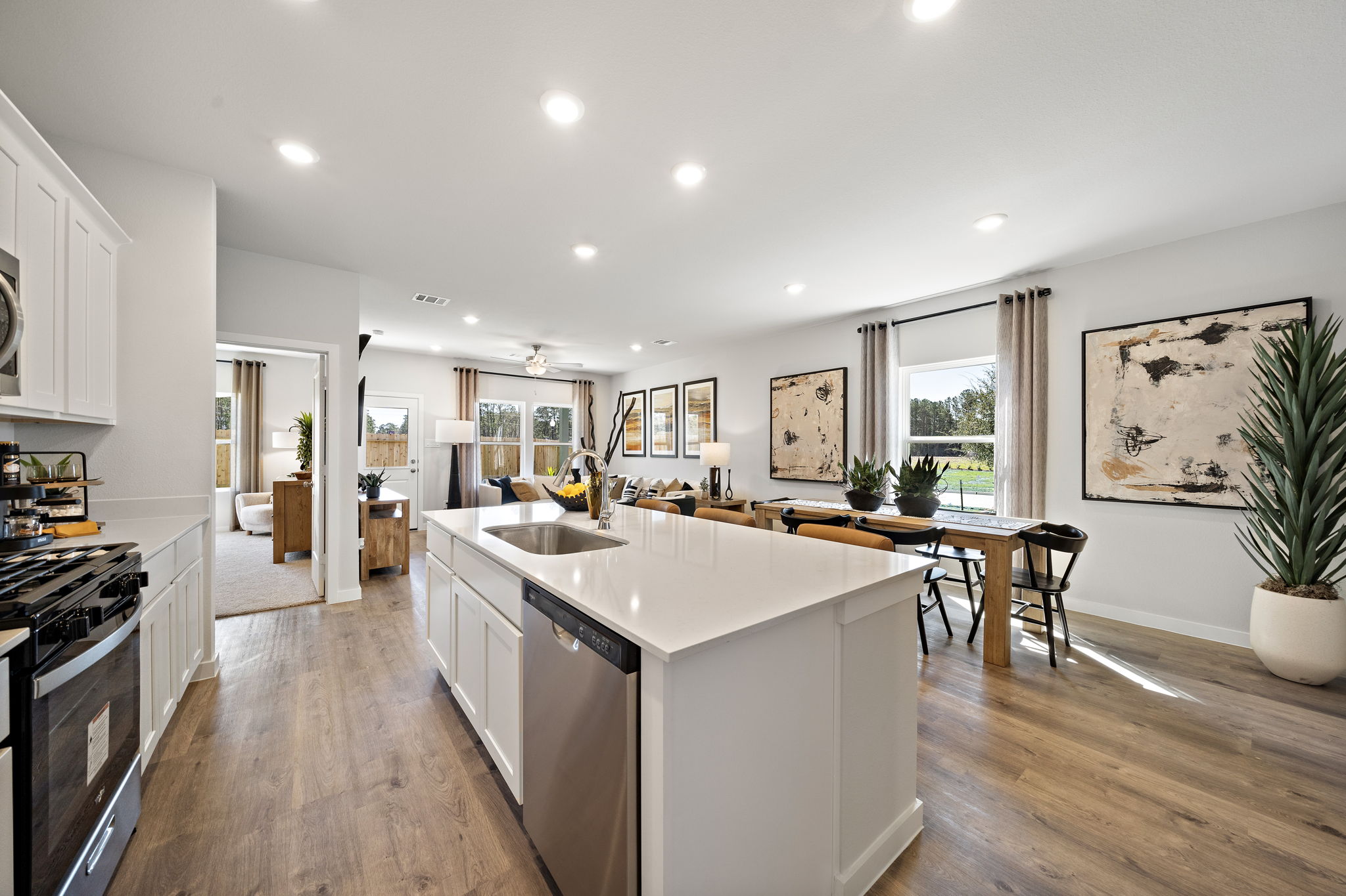 A kitchen with a large island.