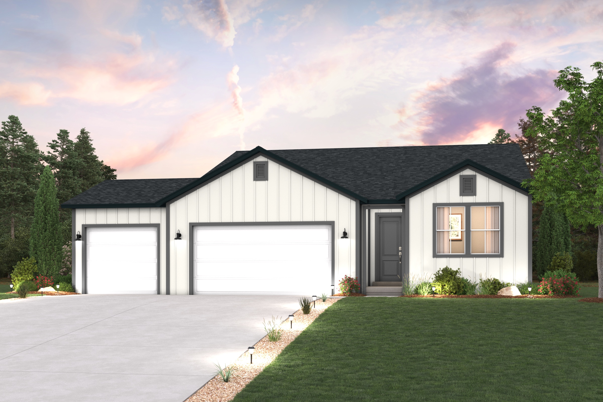 A house with a large front yard.