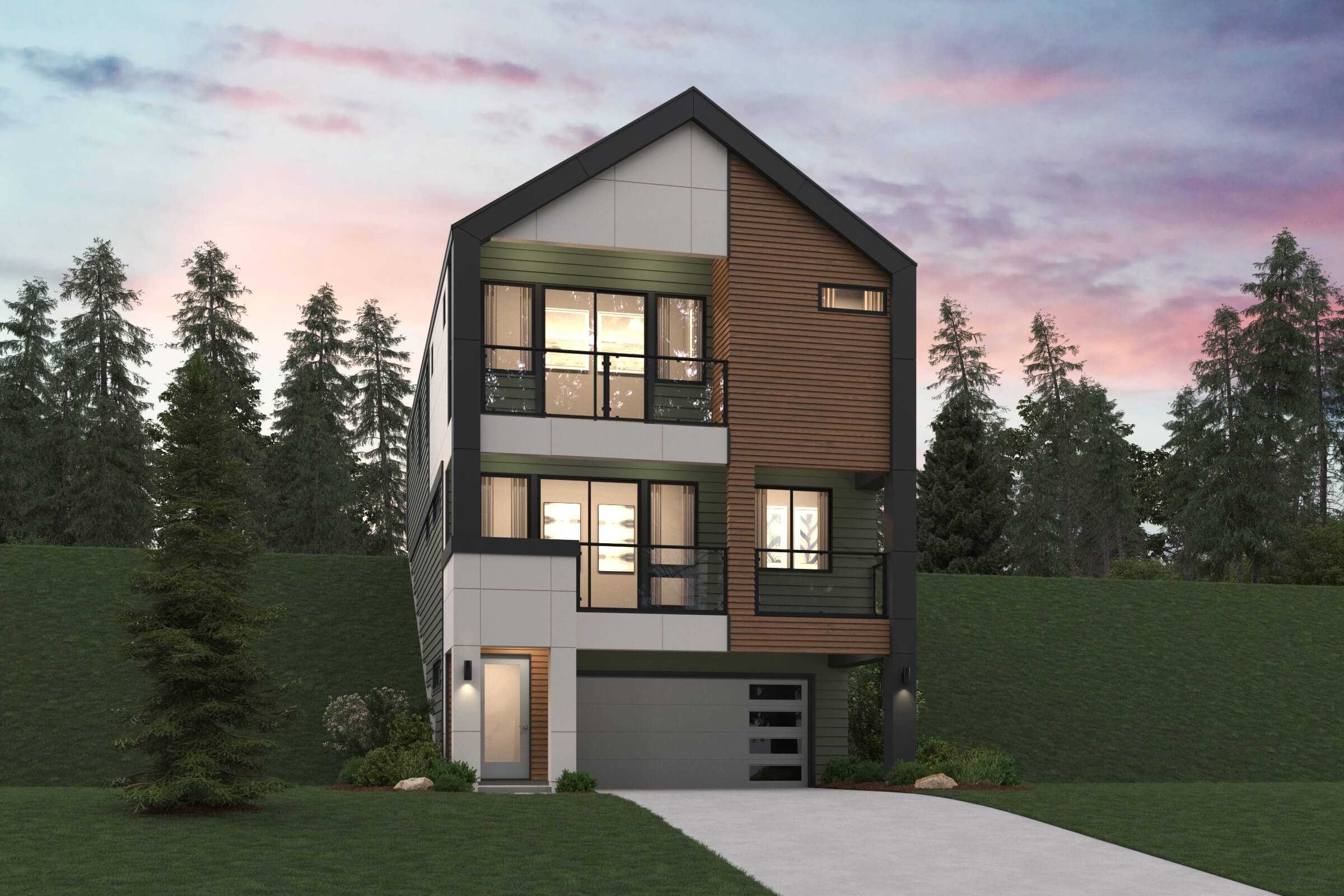 A house with a green lawn.