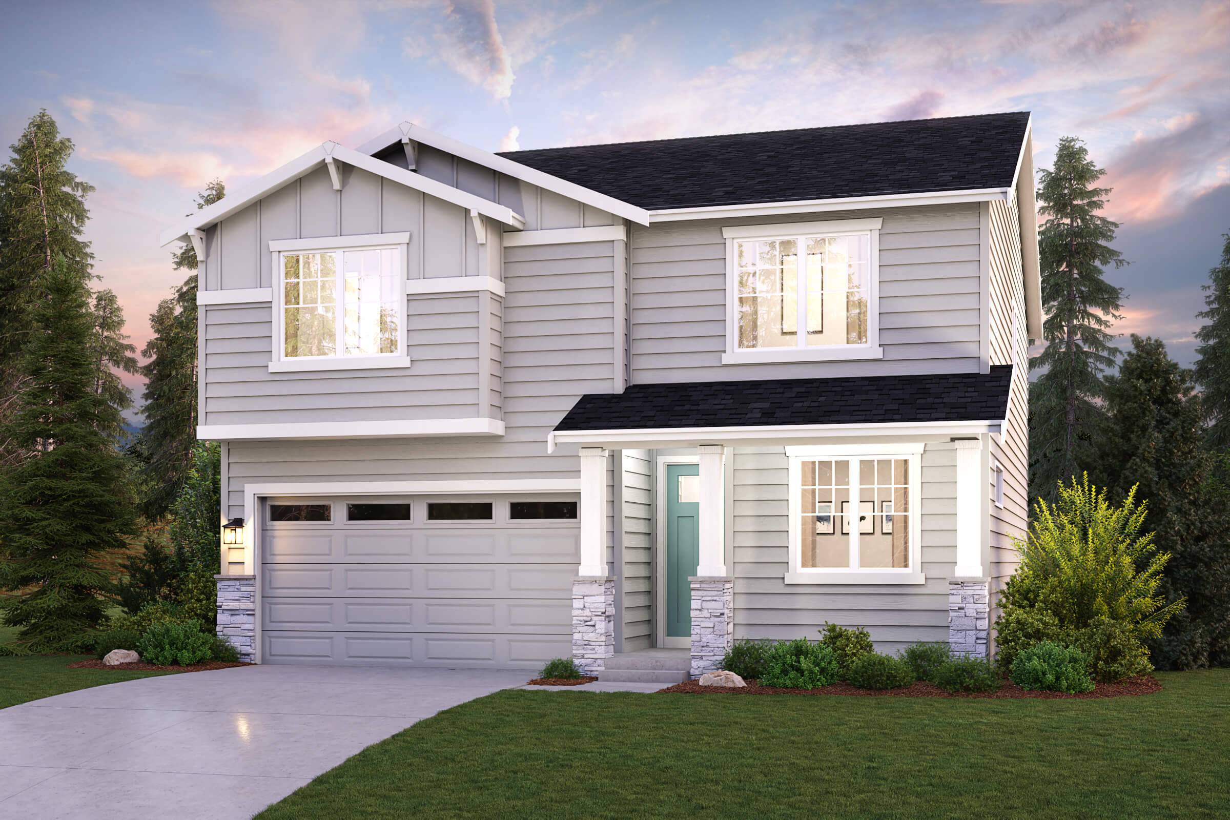 A house with a garage.