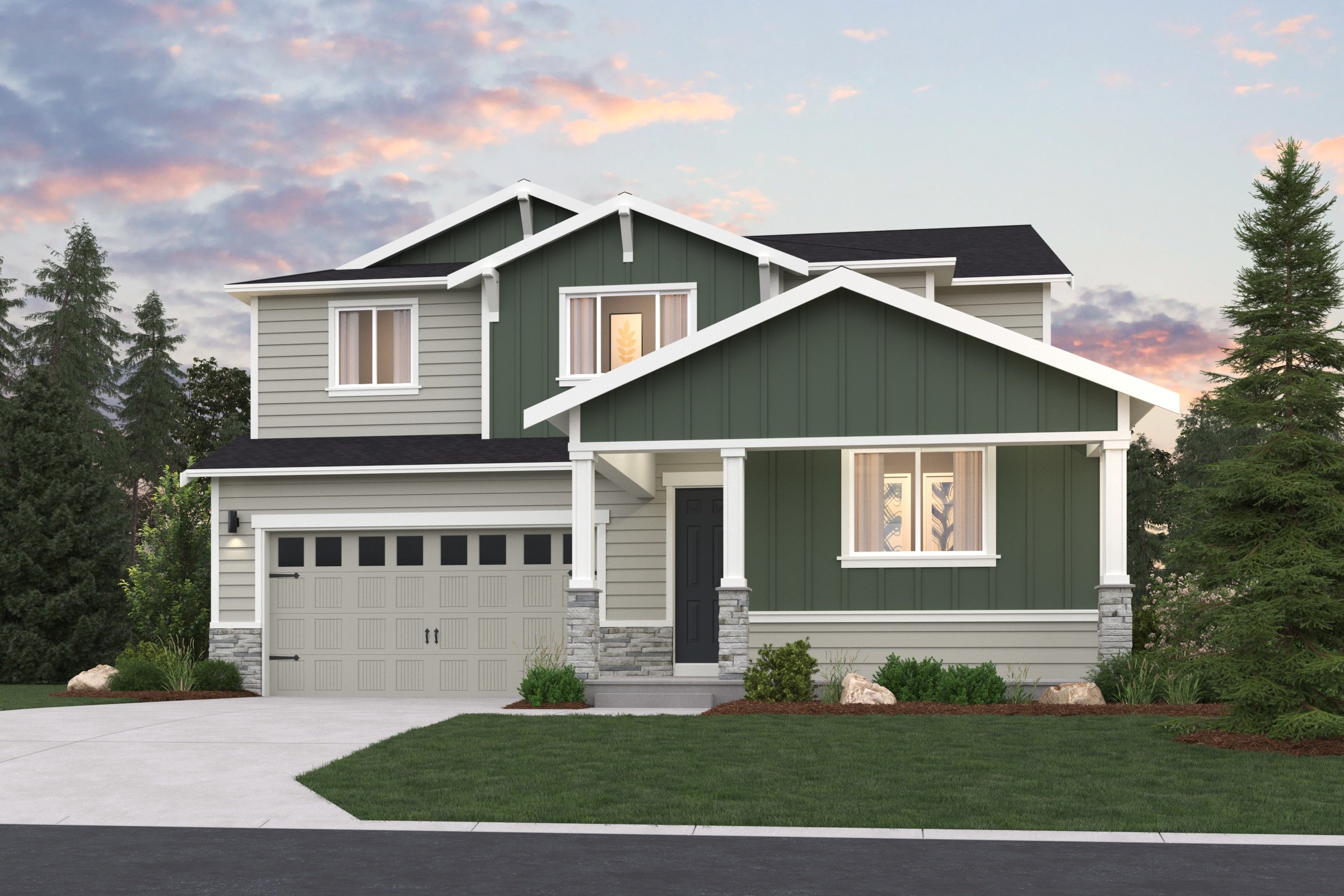 A house with a green lawn.