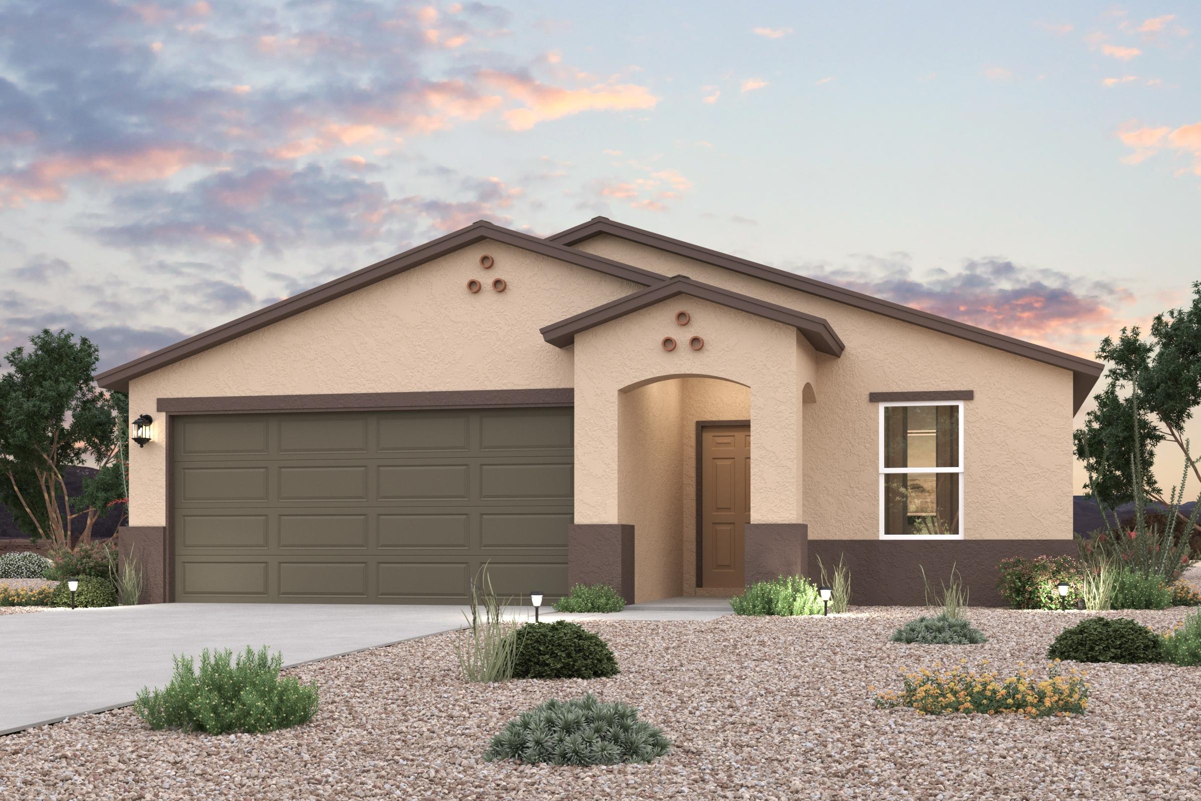 A house with a gravel driveway.