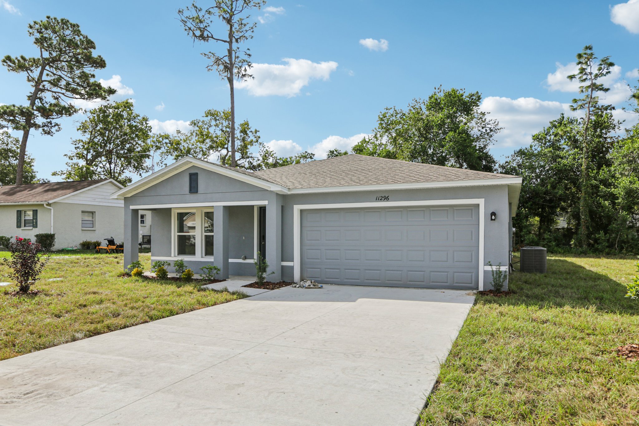 A house with a garage.